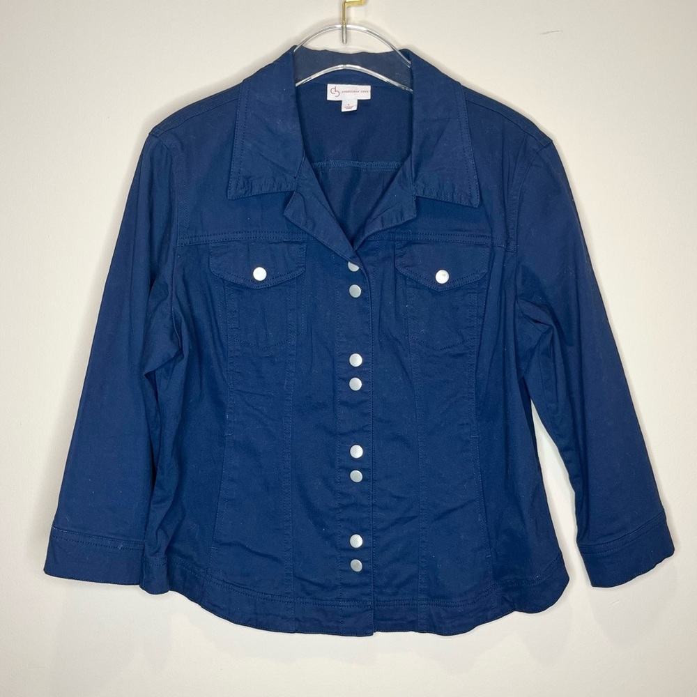 Dressbarn Navy Blue Snap Front Casual Utility Jacket Size L